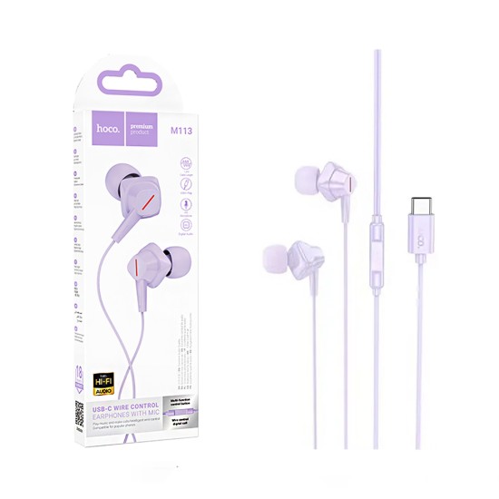 Hoco Universal Wired Earphones M113 Landy with Microphone Type-C 1.2m Purple