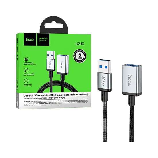 Cabo de Extensão de Carregamento Hoco US10 USB Macho para USB3.0 Fêmea 0,5m Preto