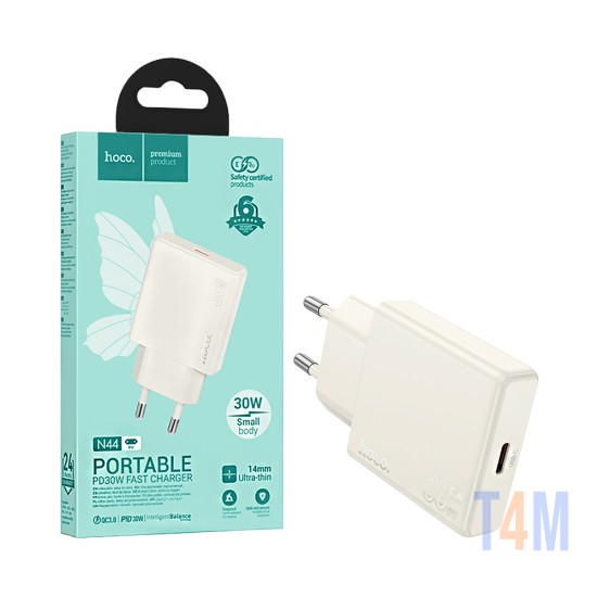 Adaptador Hoco N44 Biscuit Tipo-C PD 30W GAN Blanco Luar