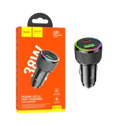 Carregador de Carro Hoco NZ14A Guerrero Porta Dupla USB+Tipo-C 38W Preto Carregador de Carro Hoco NZ14A Guerrero Porta Dupla USB+Tipo-C 38W Preto