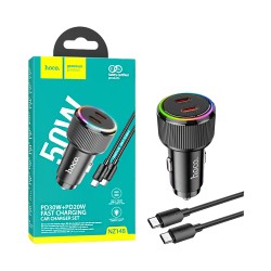 Carregador de carro Hoco NZ14B Guerrero Porta Dupla Tipo-C 50W com Cabo Tipo-C para Tipo-C 1M Preto Carregador de carro Hoco NZ14B Guerrero Porta Dupla Tipo-C 50W com Cabo Tipo-C para Tipo-C 1M Preto