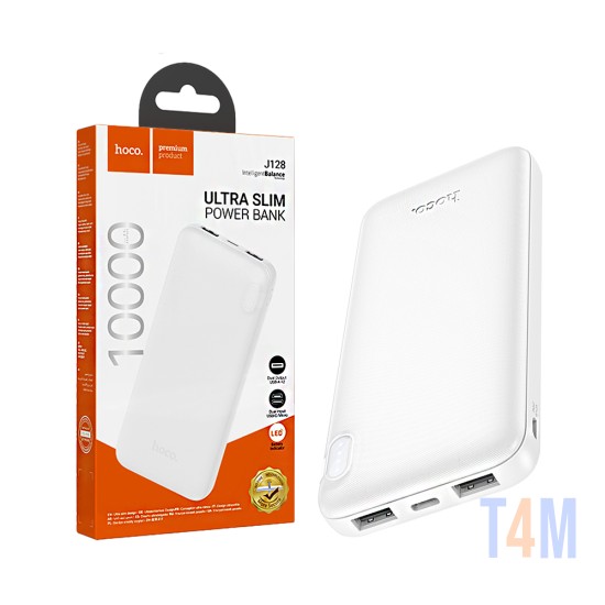 Hoco Power Bank J128 Powerful with 2 Ports Output USB 10000mAh White