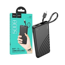 Power Bank Hoco J129 Nature com 2-em-1 USB+Cabo Lightning 5000mAh Preto