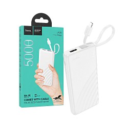 Power Bank Hoco J129 Nature com 2-em-1 USB+Cabo Lightning 5000mAh Branco