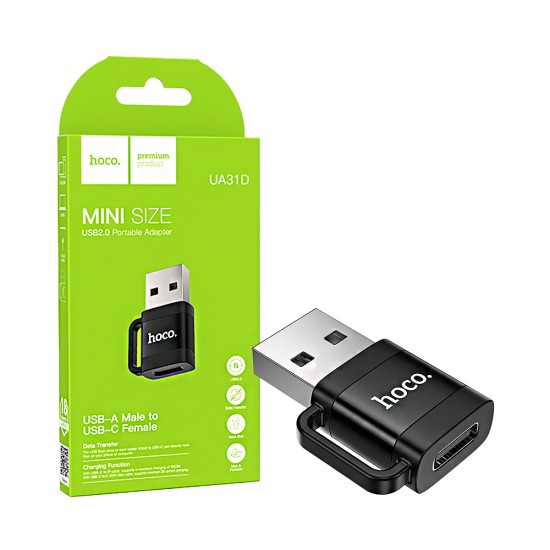 Adaptador Hoco UA31D USB Macho Para Tipo-C Fêmea Preto