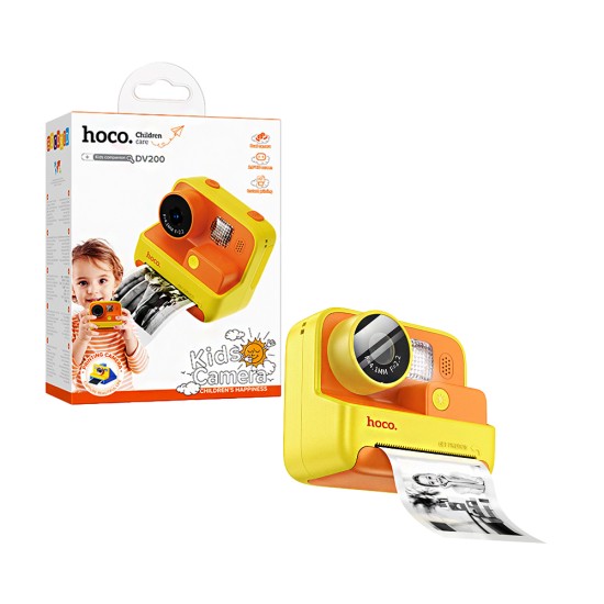 Câmara Hoco DV200 Dual lens para crianças com Photo Print Amarelo