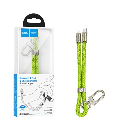 Hoco Wristband Lanyard Cable GH5 Elegant series Type-C to Lightning PD 20W Fluorescent Green