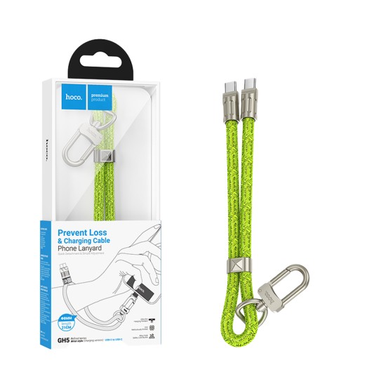 Hoco Wristband Lanyard Cable GH5 Elegant series Type-C to Type-C 60W Fluorescent Green