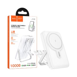 Power Bank Magnético Hoco J135 Rico con Puerto USB+Tipo-C Cable Micro+Tipo-C+USB+Lightning 10000mAh Blanco