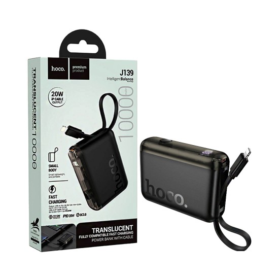 Hoco Power Bank J139 Hero with 2-in-1 USB Port+Lightning Cable 10000mAh Black