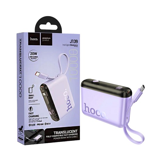 Hoco Power Bank J139 Hero with 2-in-1 USB Port+Type-C Cable 10000mAh Purple