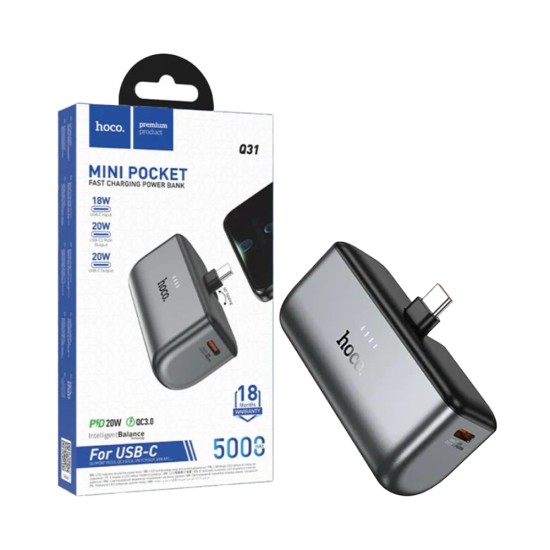 Hoco Mini Pocket Power Bank Q31 Ingenious with Type-C connector PD20W 5000mAh Black