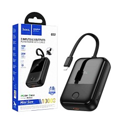Mini Power Bank Hoco Q33 Outstanding com cabo bidirecional Lightning+Type-C PD20W 10000mAh Preto