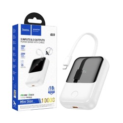 Mini Power Bank Hoco Q33 Outstanding com cabo bidirecional Lightning+Type-C PD20W 10000mAh Branco