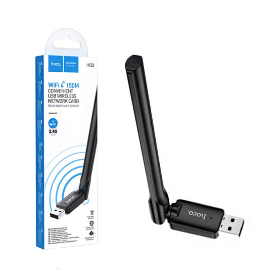 Adaptador Wifi Hoco HI32 Antena Externa Placa de Rede Sem Fio USB 150Mbps Preto Adaptador Wifi Hoco HI32 Antena Externa Placa de Rede Sem Fio USB 150Mbps Preto