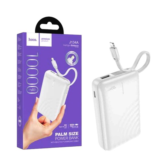 Hoco Power Bank J134A Strong with 2-in-1 USB Port+Lightning Cable 10000mAh White