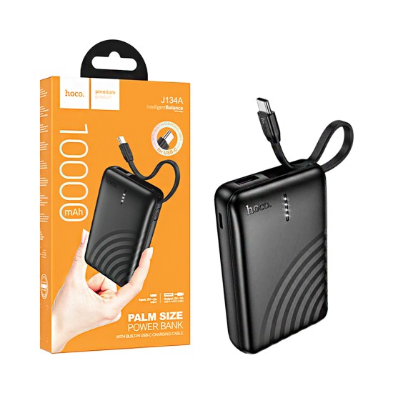 Hoco Power Bank J134A Strong with 2-in-1 USB Port+Type-C Cable 10000mAh Black