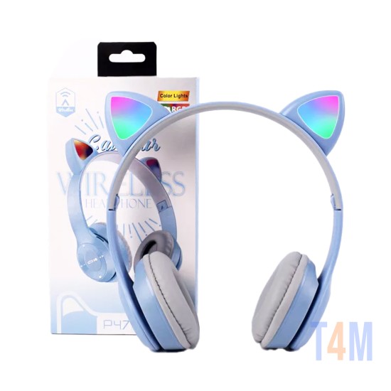 Auscultadores sem Fio P47M Cat Ear Azul Claro