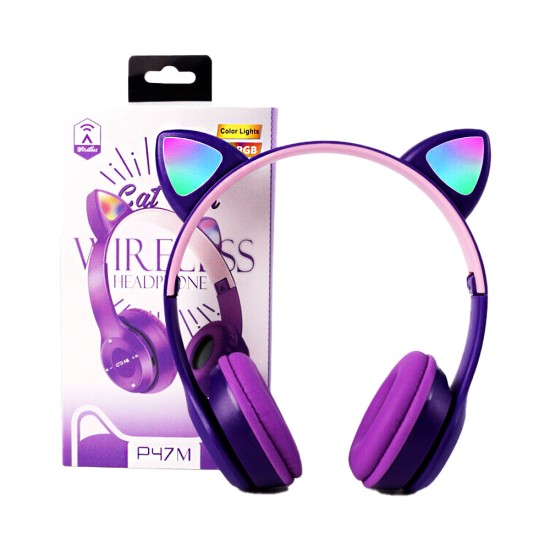 Wireless Headphones P47M Cat Ear Purple