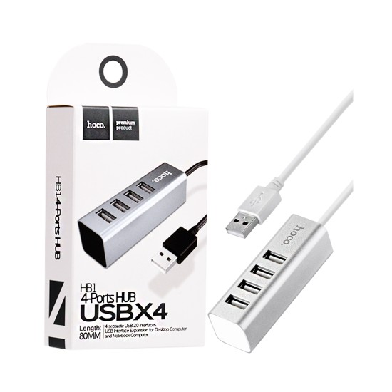 Hoco Adapter HB1 USB to 4USB 2.0 80cm Silver