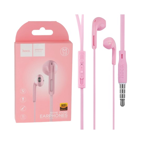 Hoco Wired Earphones M39 Rhyme Sound with Microphone 3.5mm 1.2 Pink