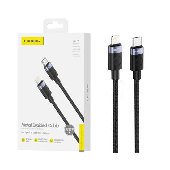Foneng Cable X115 Type-C to Lightning PD 27W 1m Black