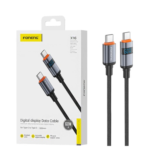Foneng Cable X116 with Display Type-C to Type-C 60W 1.2m Black