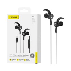 Auscultadores jogos Foneng T68 In-Ear Heavy Bass com Microfone Tipo-C 1,2m Preto