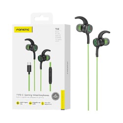 Auscultadores jogos Foneng T68 In-Ear Heavy Bass com Microfone Tipo-C 1,2m Verde