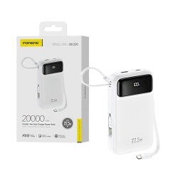 Power Bank Foneng DX200 com 2-em-1 Outputs Lightning+Type-C PD20W 20000mAh Branco