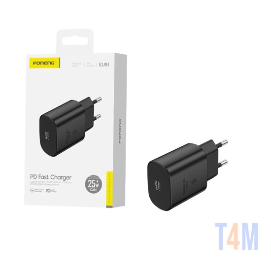 Adaptador Foneng EU51 Tipo-C PD 20W GAN Preto