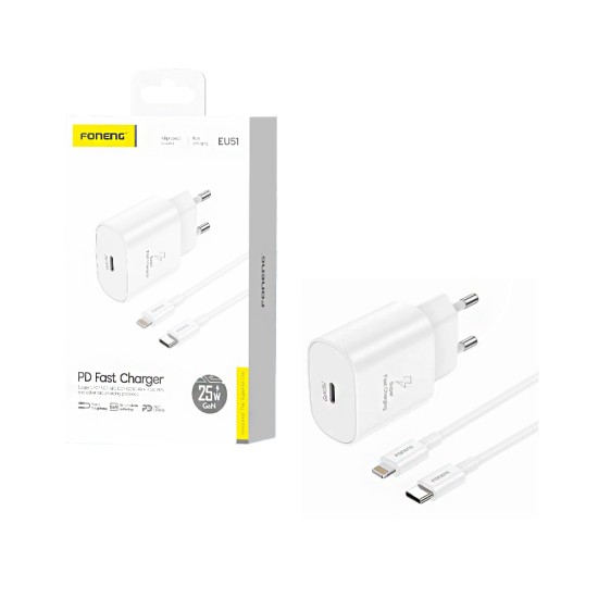 Foneng Charger EU51 PD 25W GAN with Type-C to Lightning Cable White