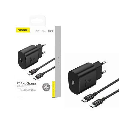 Foneng Charger EU51 PD 25W GAN Type-C to Type-C Cable Black