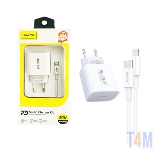 Foneng Charger EU23 PD 20W with Type-C to Lightning Cable White