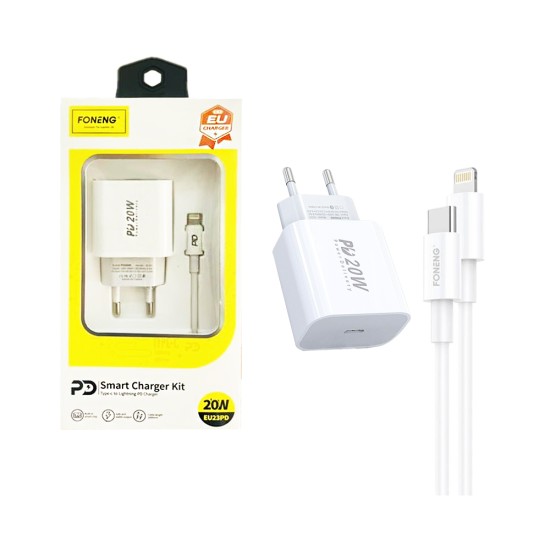 Foneng Charger EU23 PD 20W with Type-C to Lightning Cable White