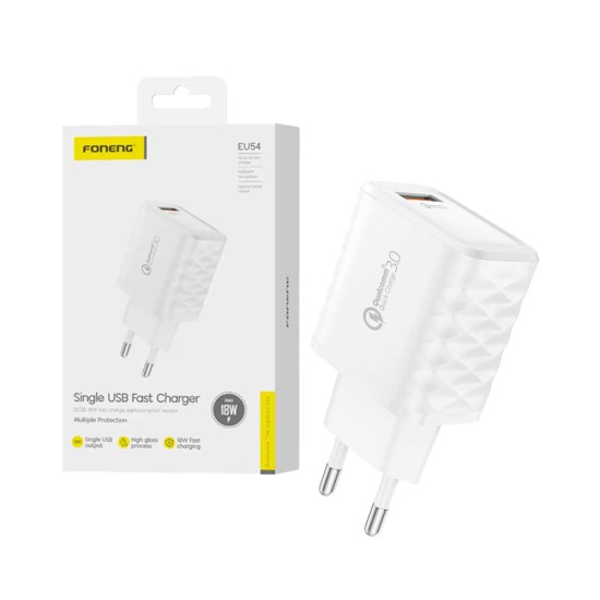 Adaptador Foneng EU54 USB-A QC3,0 3A 18W Branco