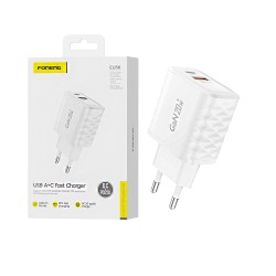 Foneng Adapter EU56 2 Ports USB+Type-C QC3.0+PD20W GAN White
