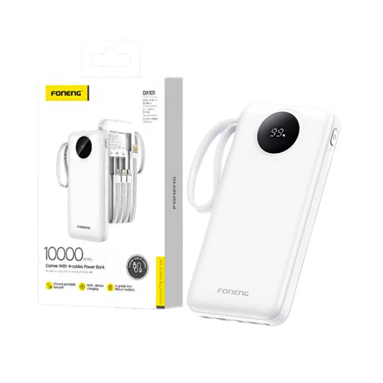 Power Bank Foneng DX101 con 4-em-1 Outputs USB+Lightning+Micro+Tipo-C 2A 10000mAh Branco