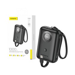 Mini Power Bank Foneng PX105 com cabo 2 em 1 Lightning+Type-C 10000mAh Preto