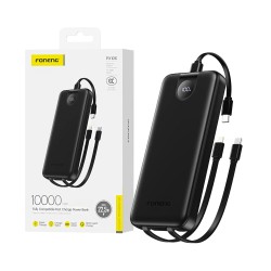 Power Bank Foneng PX106 com 3-em-1 Outputs Lightning+2Tipo-C 10000mAh Preto