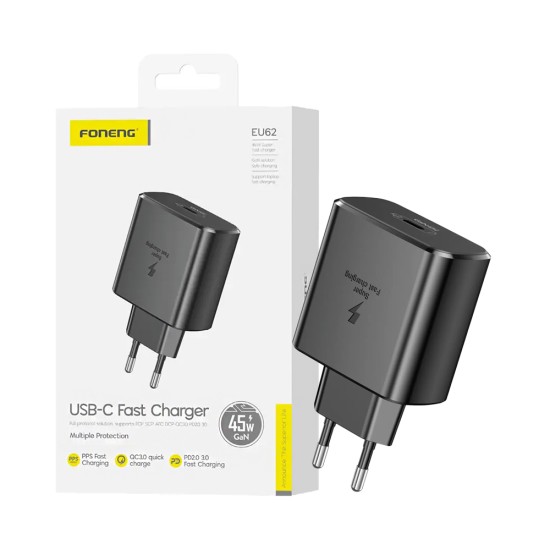 Foneng Adapter EU62 Type-C PD 45W GAN Black Foneng Adapter EU62 Type-C PD 45W GAN Black