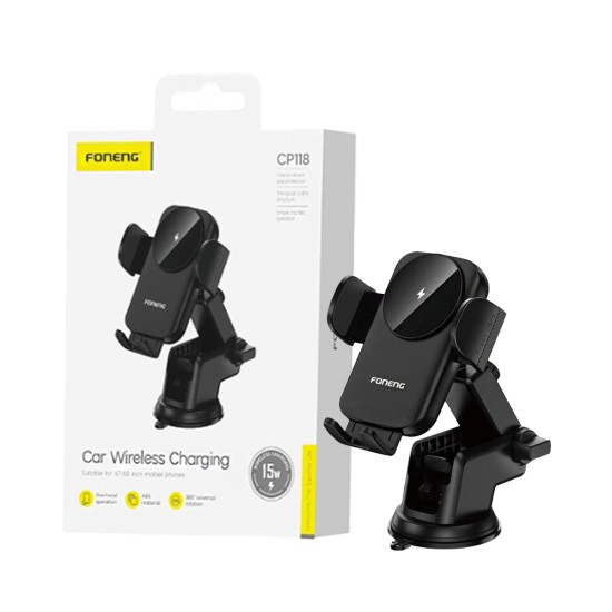 Foneng Car Phone Holder CP118 with Wireless Charging for Dashboard 15W Black