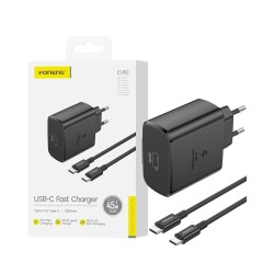 Adaptador Foneng EU62 Tipo-C PD 45W GAN com Cabo Tipo-C para Tipo-C 1m Preto
