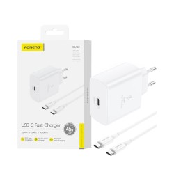 Adaptador Foneng EU62 Tipo-C PD 45W GAN com Cabo Tipo-C para Tipo-C 1m Branco