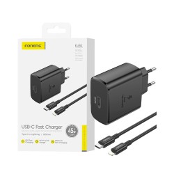 Adaptador Foneng EU62 Tipo-C PD 45W GAN com Cabo Tipo-C para Lightning 1m Preto