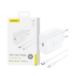 Adaptador Foneng EU62 Tipo-C PD 45W GAN com Cabo Tipo-C para Lightning 1m Branco