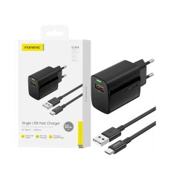 Carregador Foneng EU64 USB-A 3A 18W com Cabo Tipo-C 1m Preto