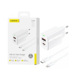 Carregador Foneng EU66 2 Portas USB-A+Tipo-C PD 20W com Cabo Tipo-C para Lightning 1m Branco