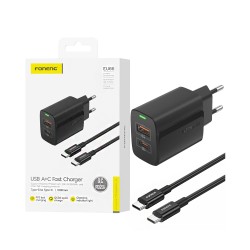 Carregador Foneng EU66 2 Portas USB-A+Tipo-C PD 20W com Cabo Tipo-C para Tipo-C 1m Preto