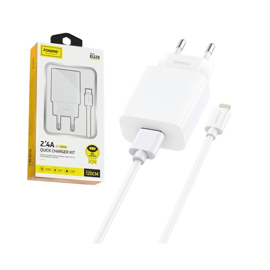 Foneng Fast USB Wall Charger Adaptor EU28 with Lightning Cable 2.4A White